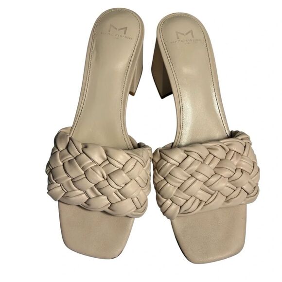 Marc Fisher Woven Faux Leather Moral Slide Sandals, Size 9.5M, Light Natural - Picture 3 of 13